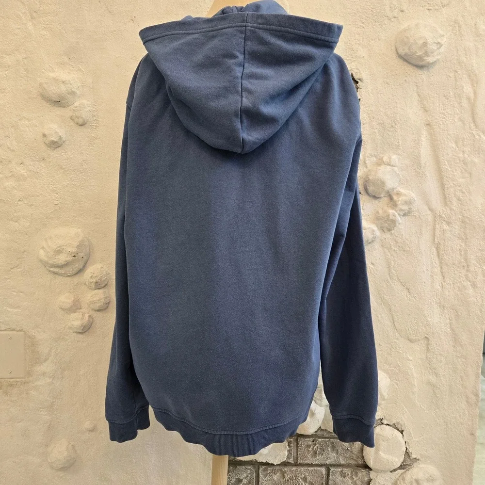 True Religion Y2K Mens Skater Hoodie Blue Buddha Guitar Horseshoe Logo Size L